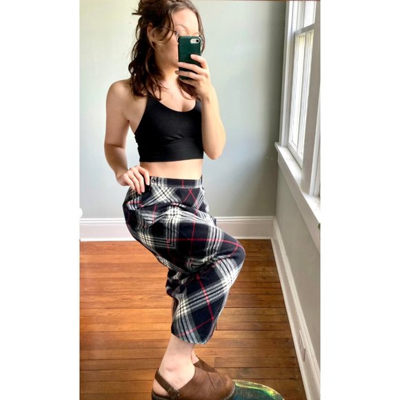 Vintage 90s Y2K Grunge Plaid Black Wool Punk Preppy Streetwear Maxi Skirt 12 - Picture 2 of 8